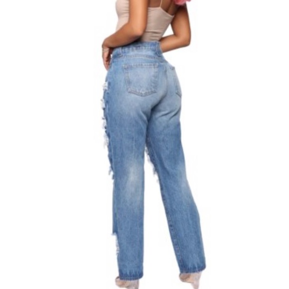 Straight High Waist Blue Ripped Jeans - Picture 3 of 5